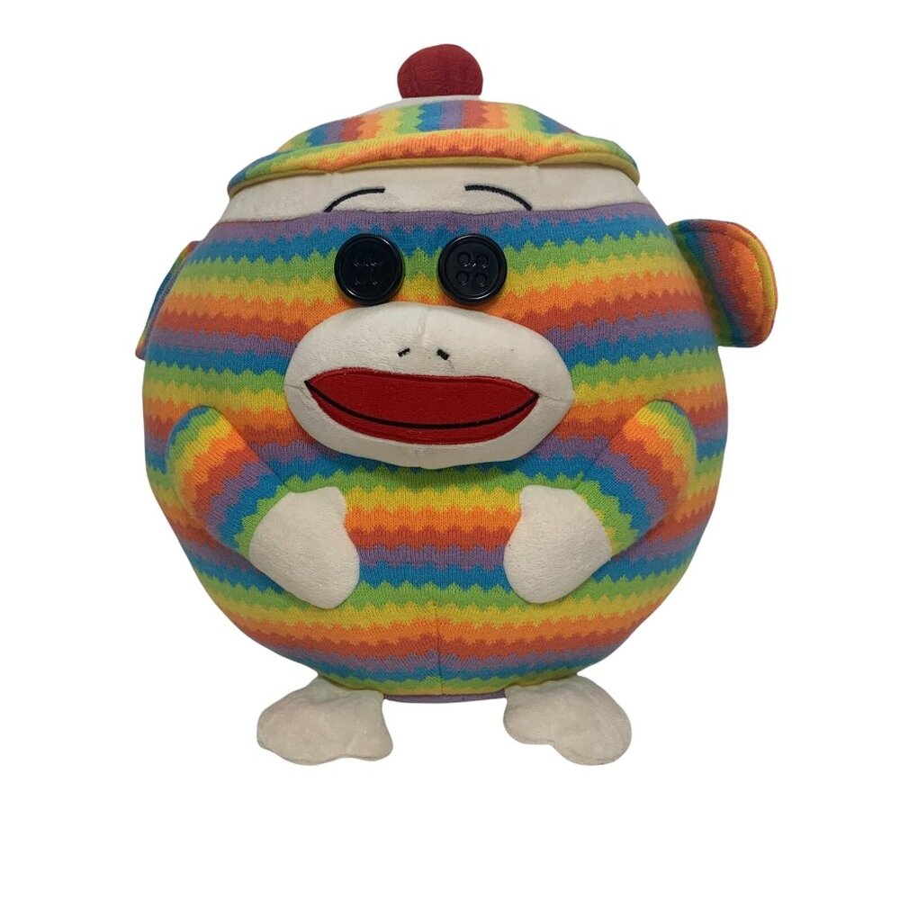 Ty Beanie Ballz Sock Monkey Rainbow Stripes 2012 Stuffed Toy Knit Plush 15"